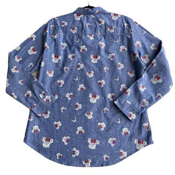 Disney Parks Rose Print Button Up Minnie Mouse Shirt Size L 100% Cotton - Picture 2 of 6